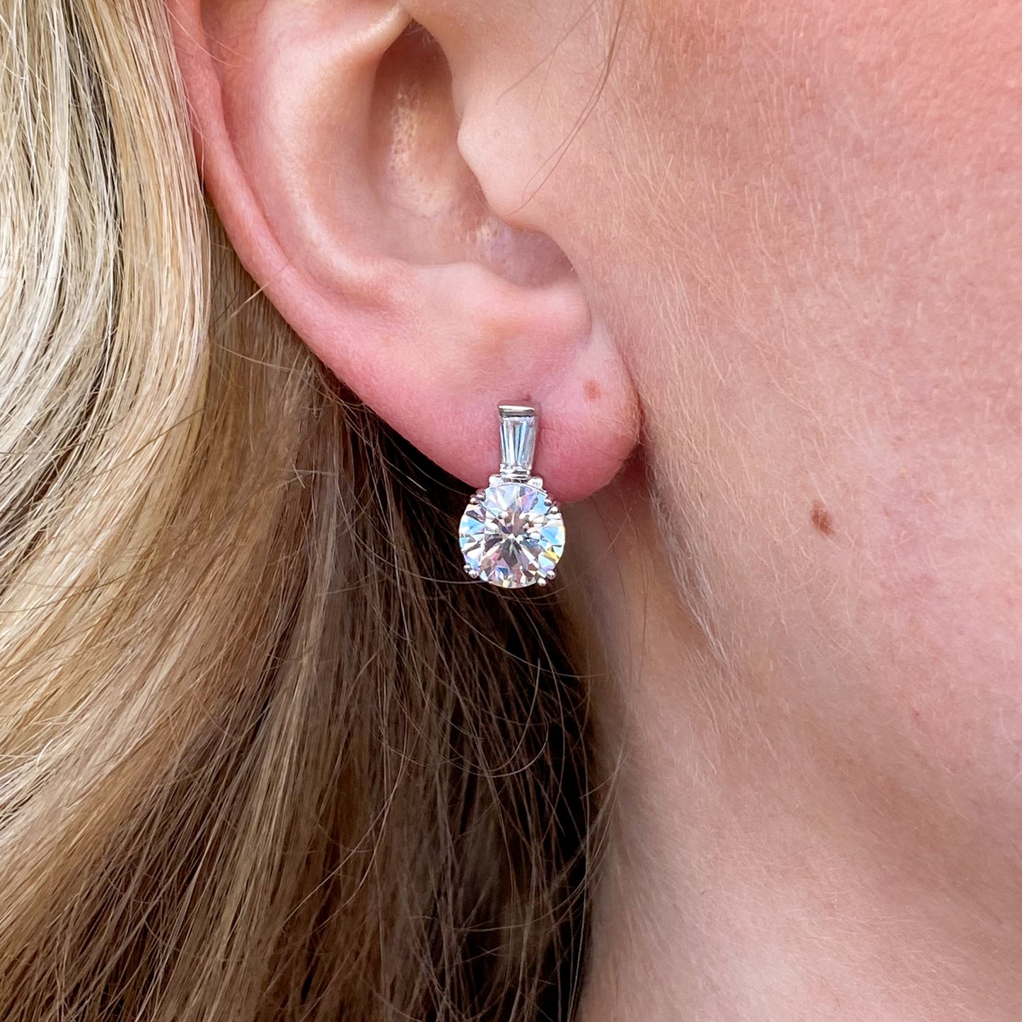 Silver Round CZ With Baguette Stud Earrings - John Ross Jewellers