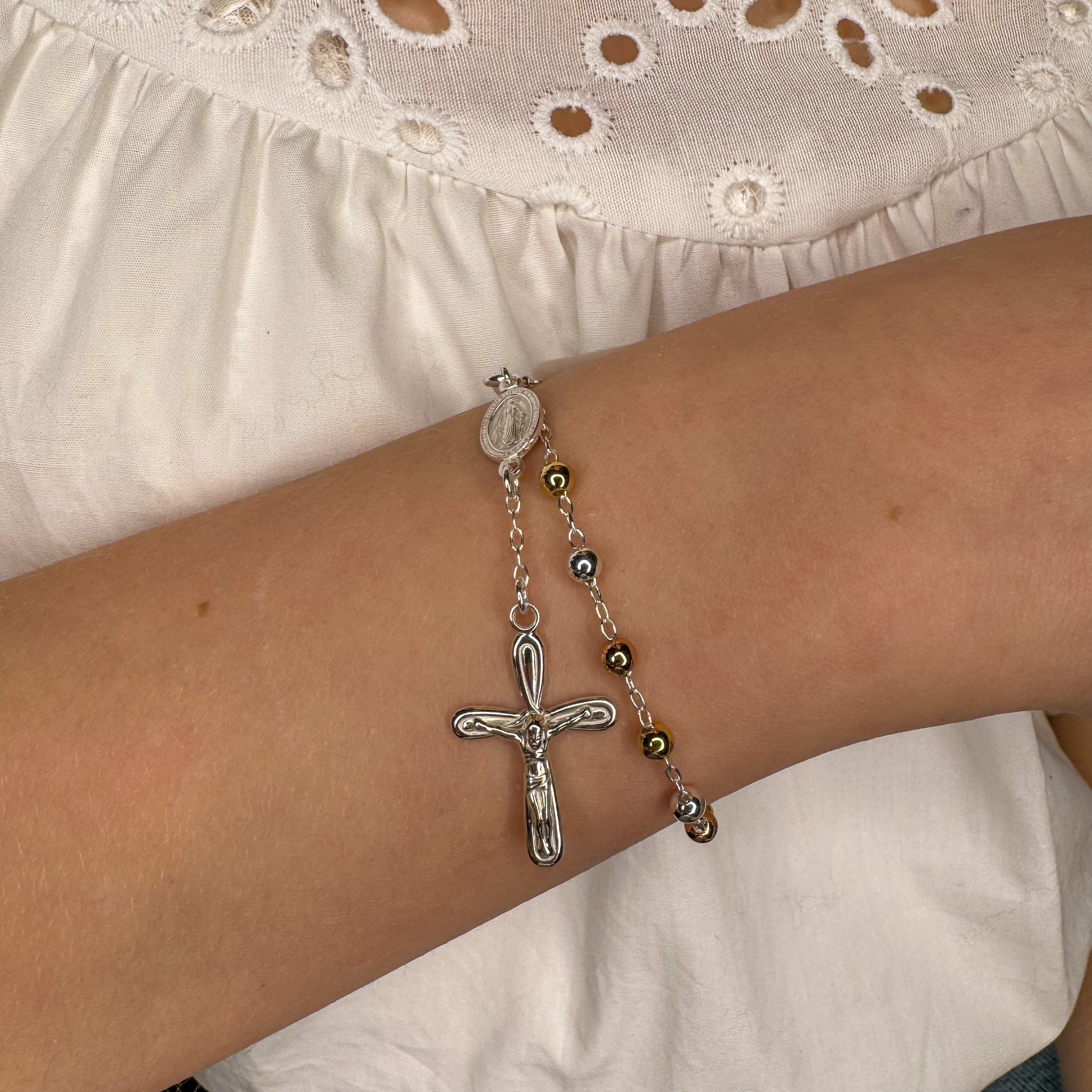 Silver Three Tone Rosary Bracelet - John Ross Jewellers