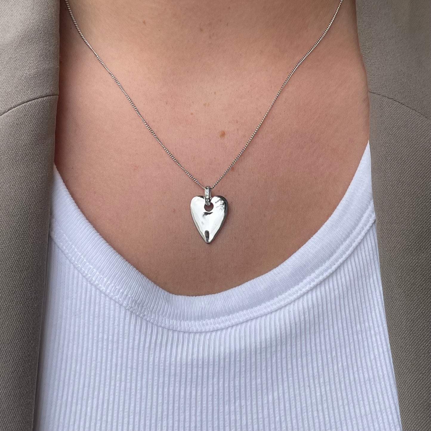 Silver Modern Heart CZ Necklace - John Ross Jewellers