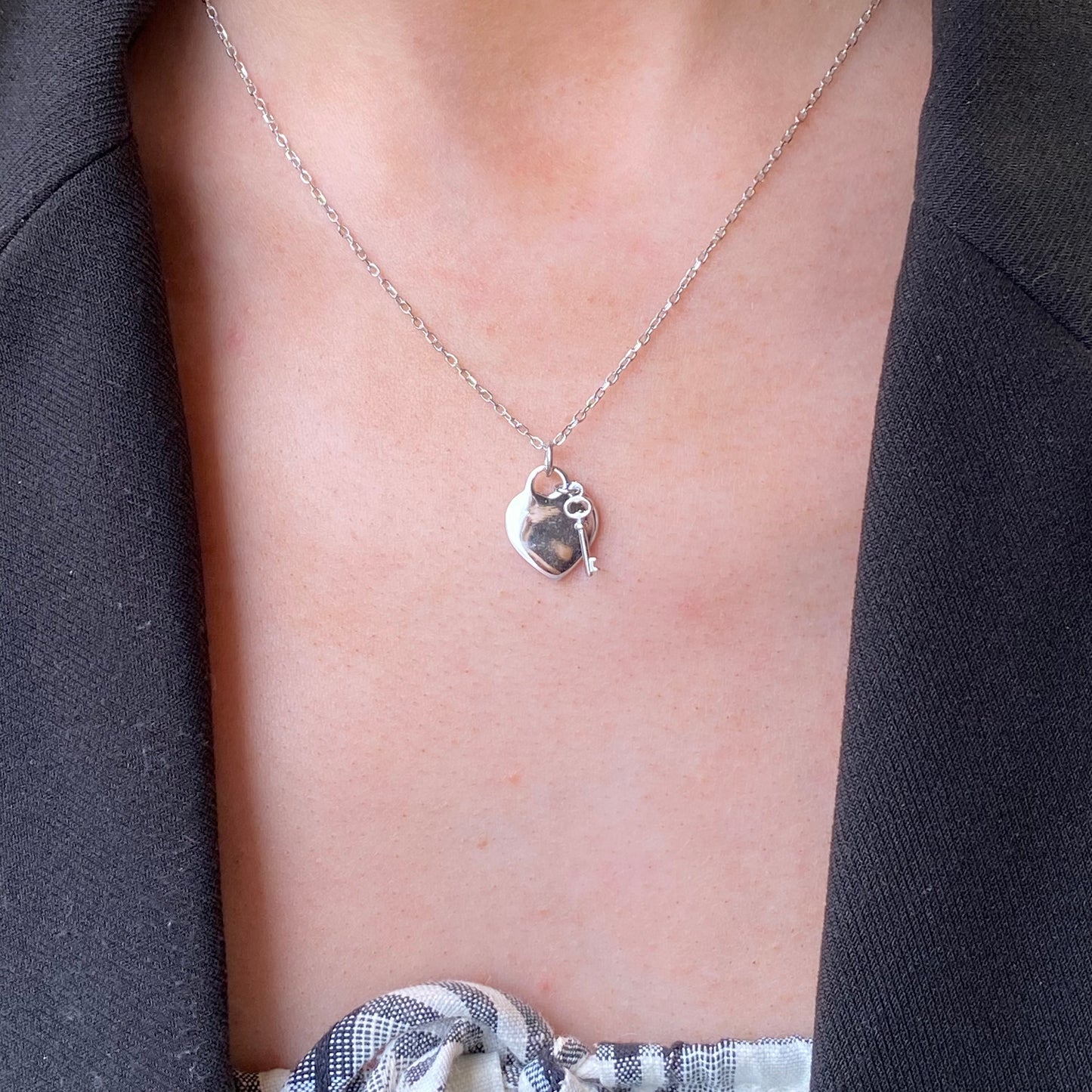 Silver Heart & Key Disc Necklace - John Ross Jewellers