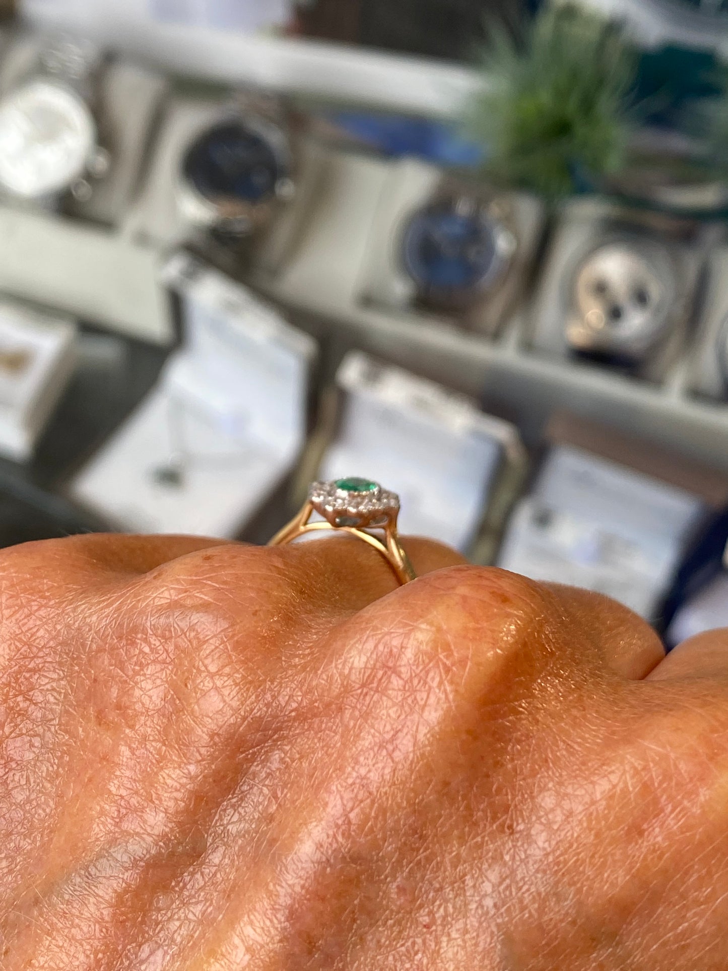 18ct Gold Emerald & Diamond Cluster Ring - John Ross Jewellers