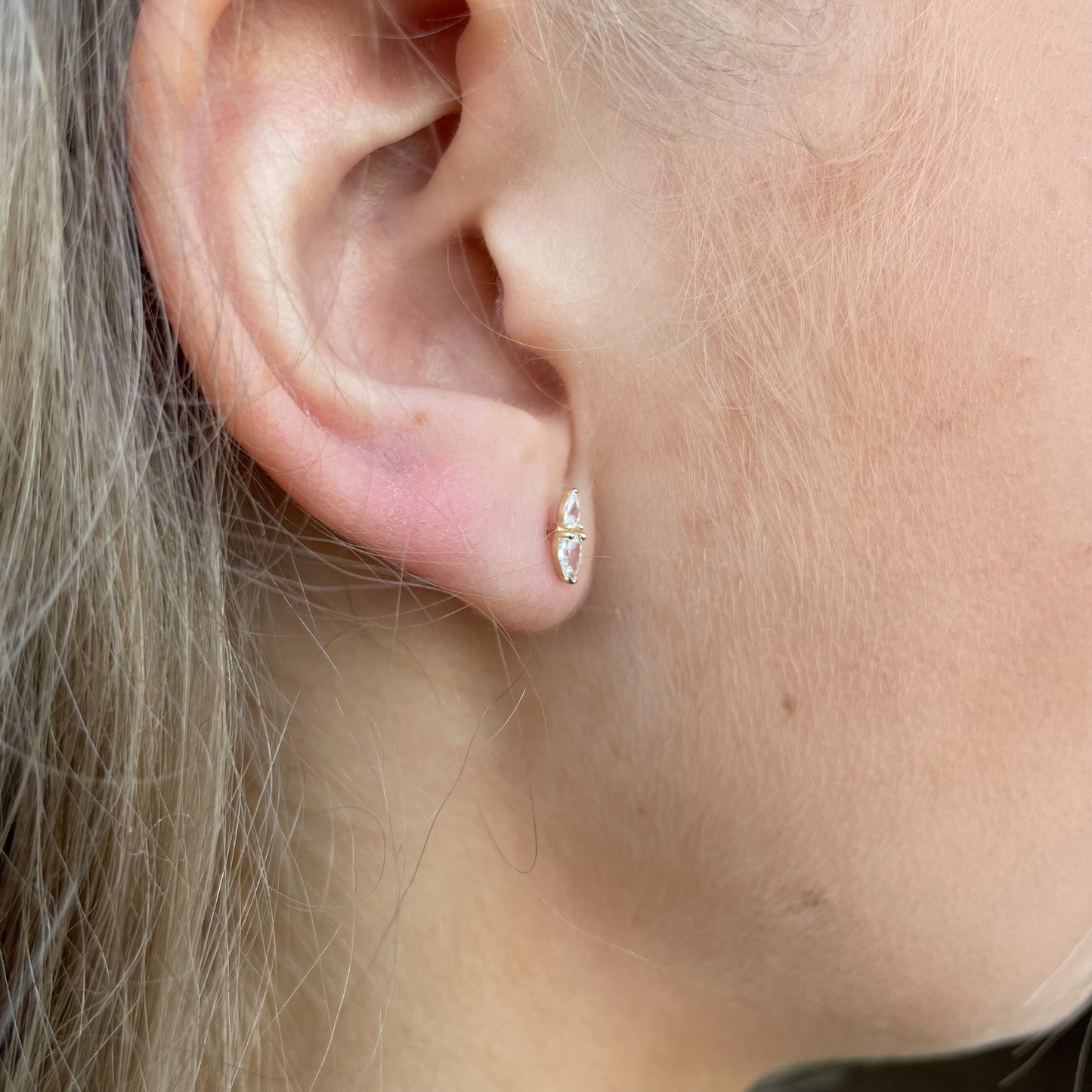 9ct Gold Dainty Double Pear CZ Stud Earrings - John Ross Jewellers