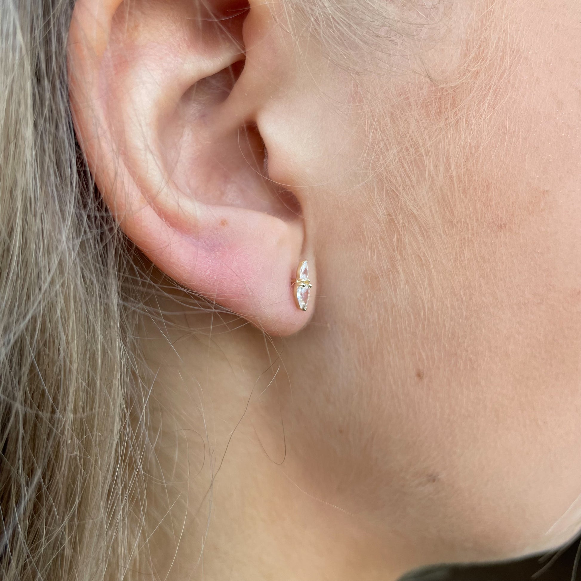 9ct Gold Dainty Double Pear CZ Stud Earrings - John Ross Jewellers