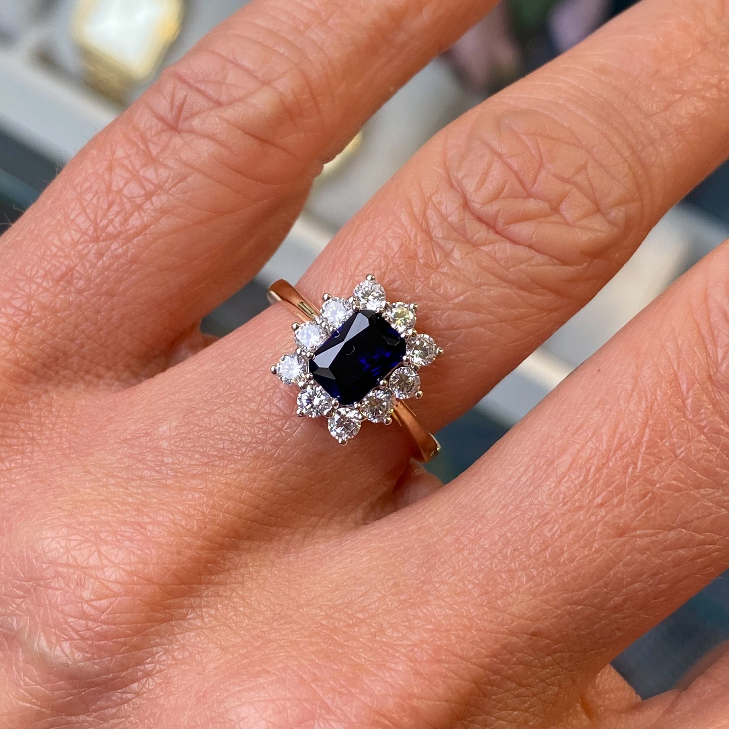 9ct Gold Created Sapphire & CZ Ring - John Ross Jewellers