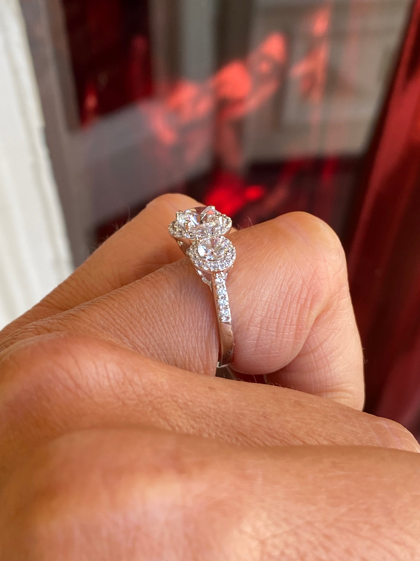 9ct White Gold CZ Trilogy Halo Ring with CZ Shoulders - John Ross Jewellers