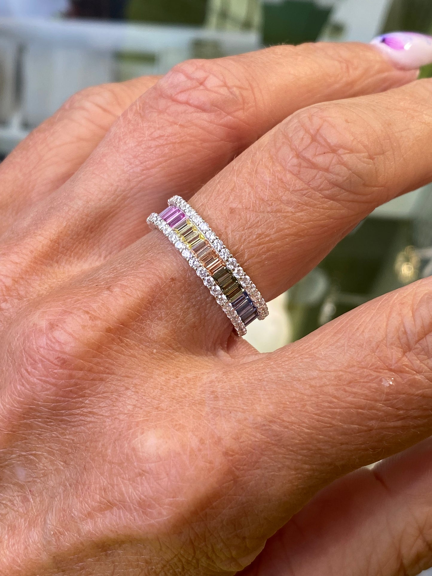 Silver Pastel Rainbow Band Ring - John Ross Jewellers