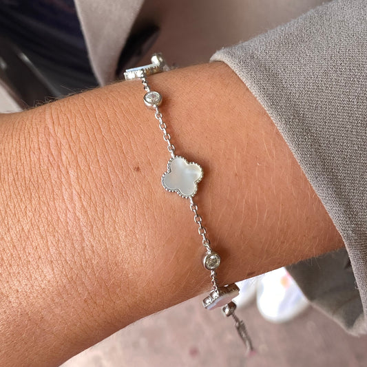 Silver CZ Bracelet | Mother of Pearl Quatrefoil