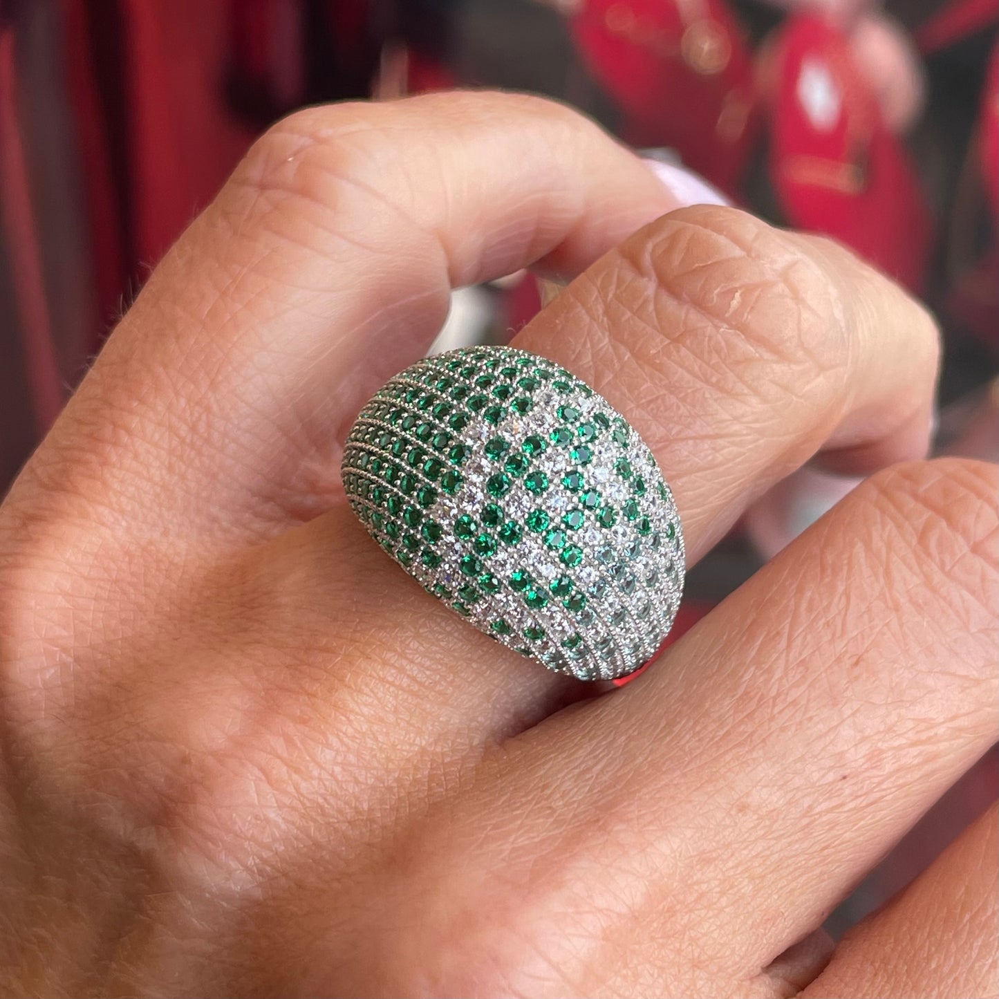 Silver Ombre CZ Statement Ring | Emerald Green