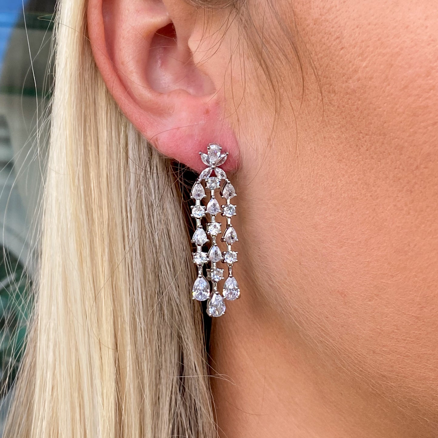 Silver Brigitte CZ Drop Earrings - John Ross Jewellers