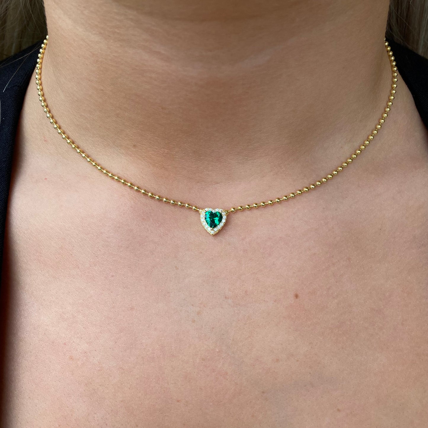 Sunshine Emerald Green Heart CZ Solitaire Necklace