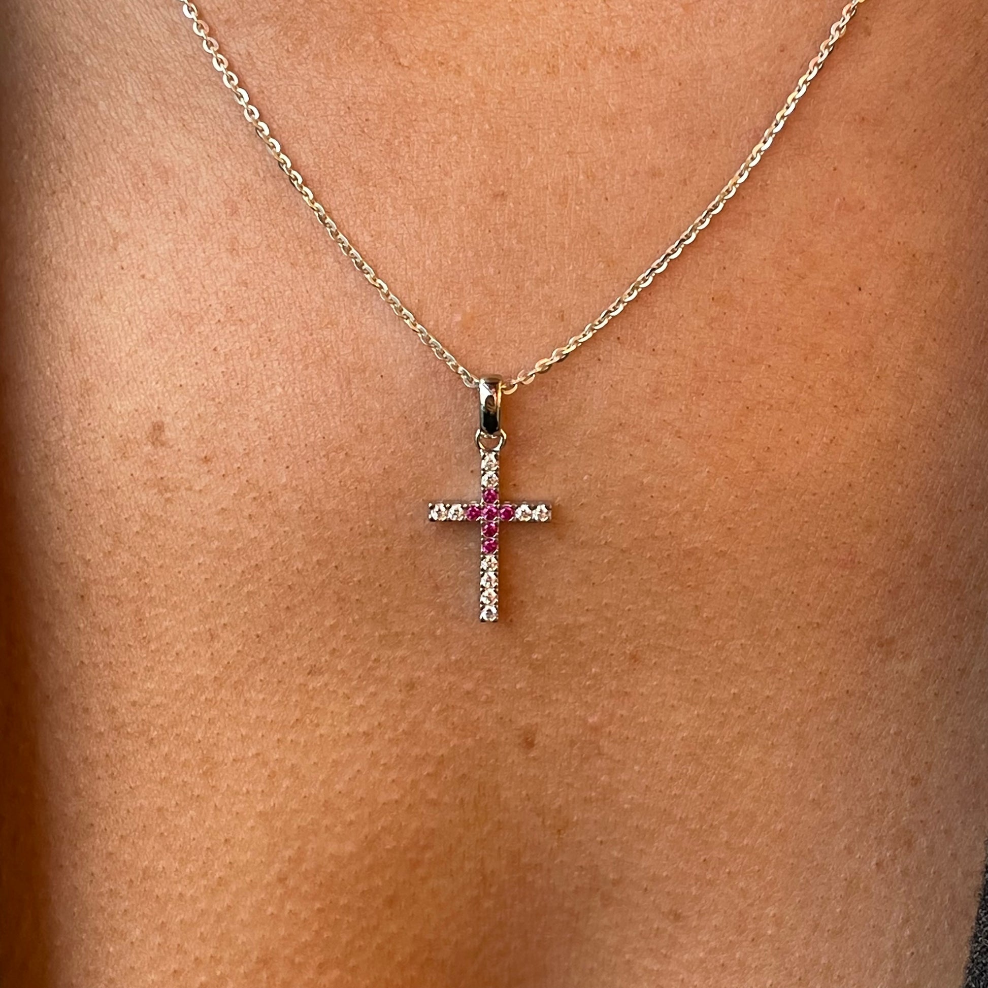 Silver CZ Cross Necklace by Comero, 18-inch chain featuring a sparkling cross pendant, perfect for stylish everyday wear.
