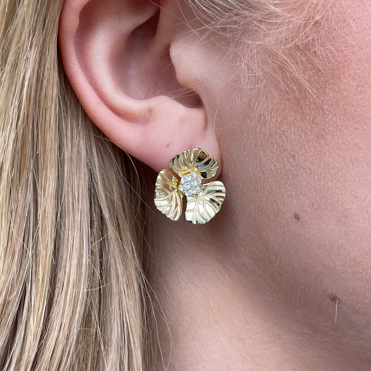 Sunshine CZ Trefoil Stud Earrings