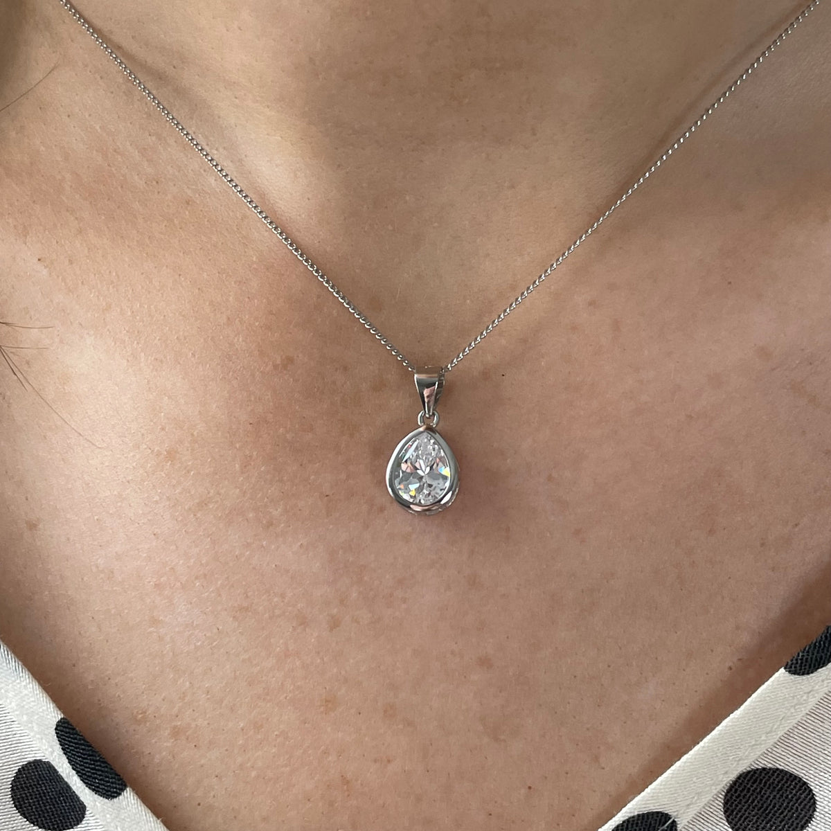 Silver Pear CZ Earring & Necklace Set