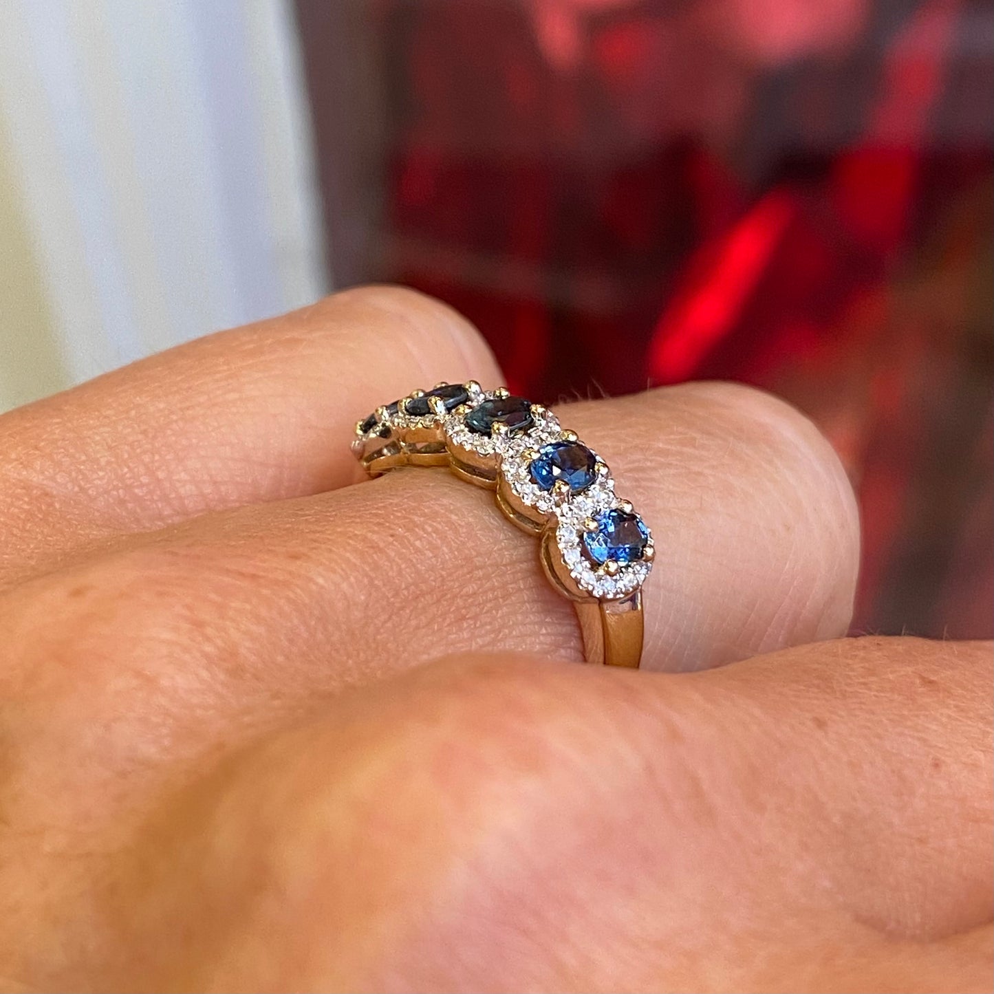 9ct Gold Oval Sapphire & Diamond Garland Ring - John Ross Jewellers