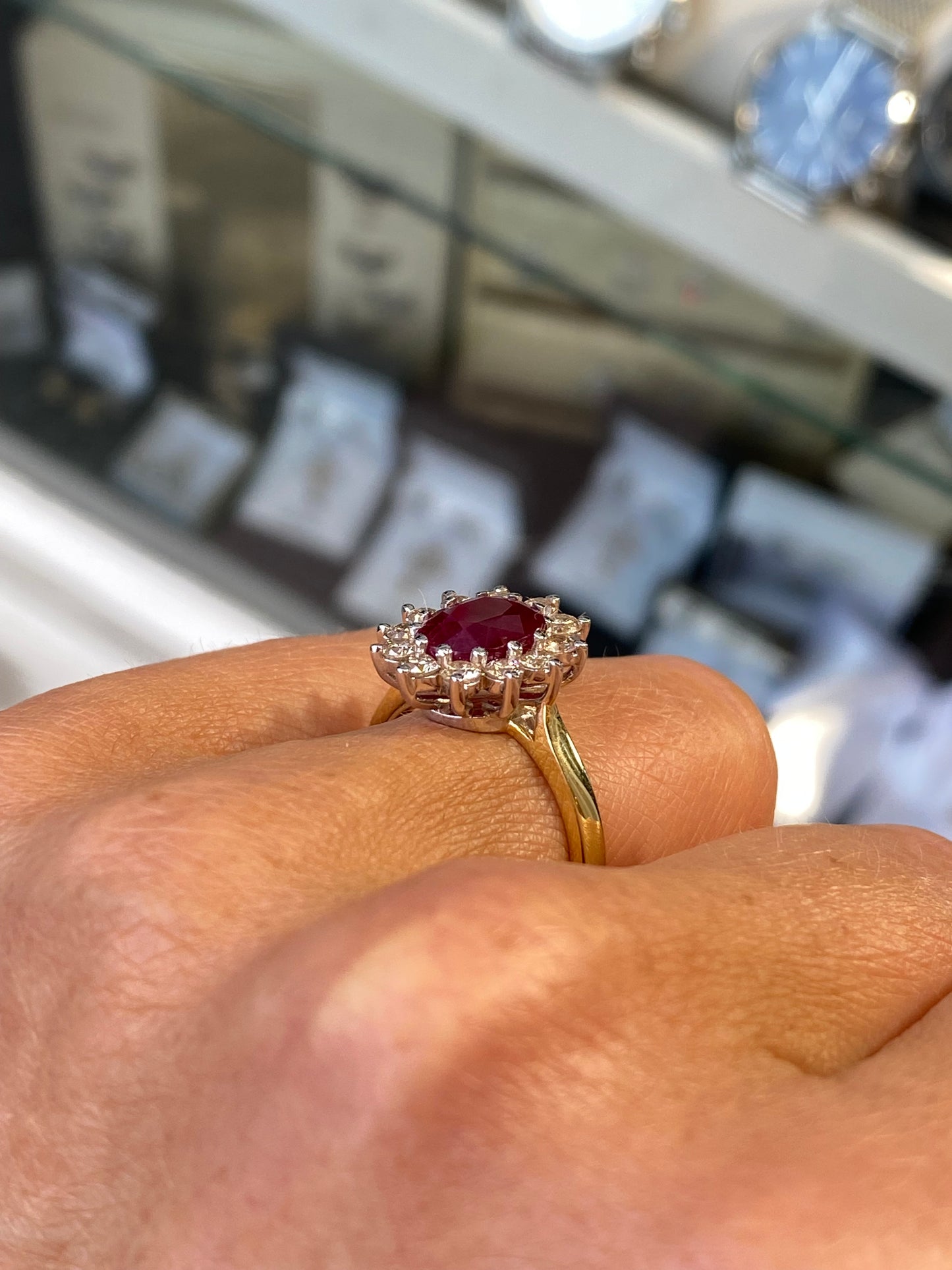 9ct Gold Ruby & Diamond Cluster Ring