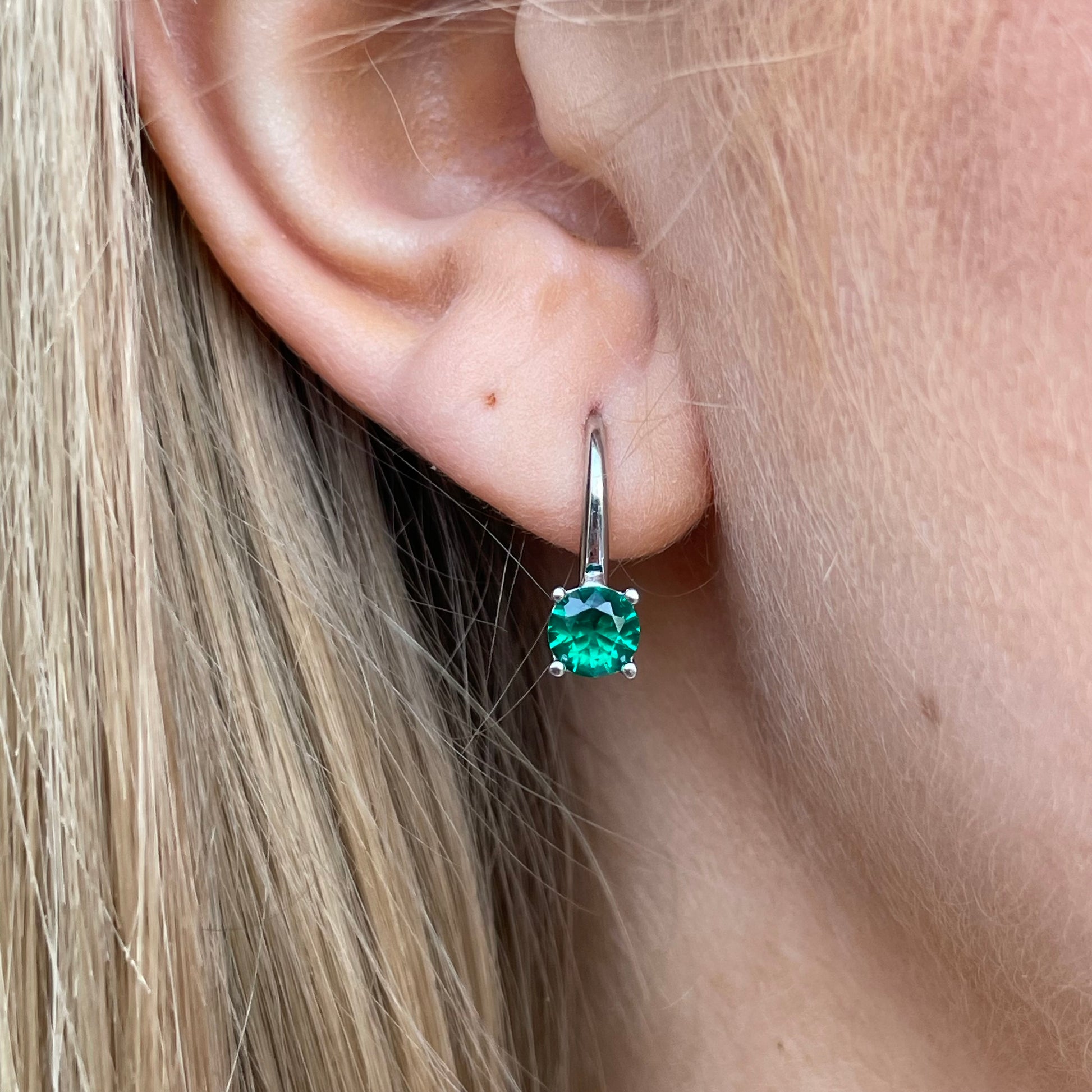 Silver 5.5mm Green CZ Hoop Earrings | German Wires - John Ross Jewellers