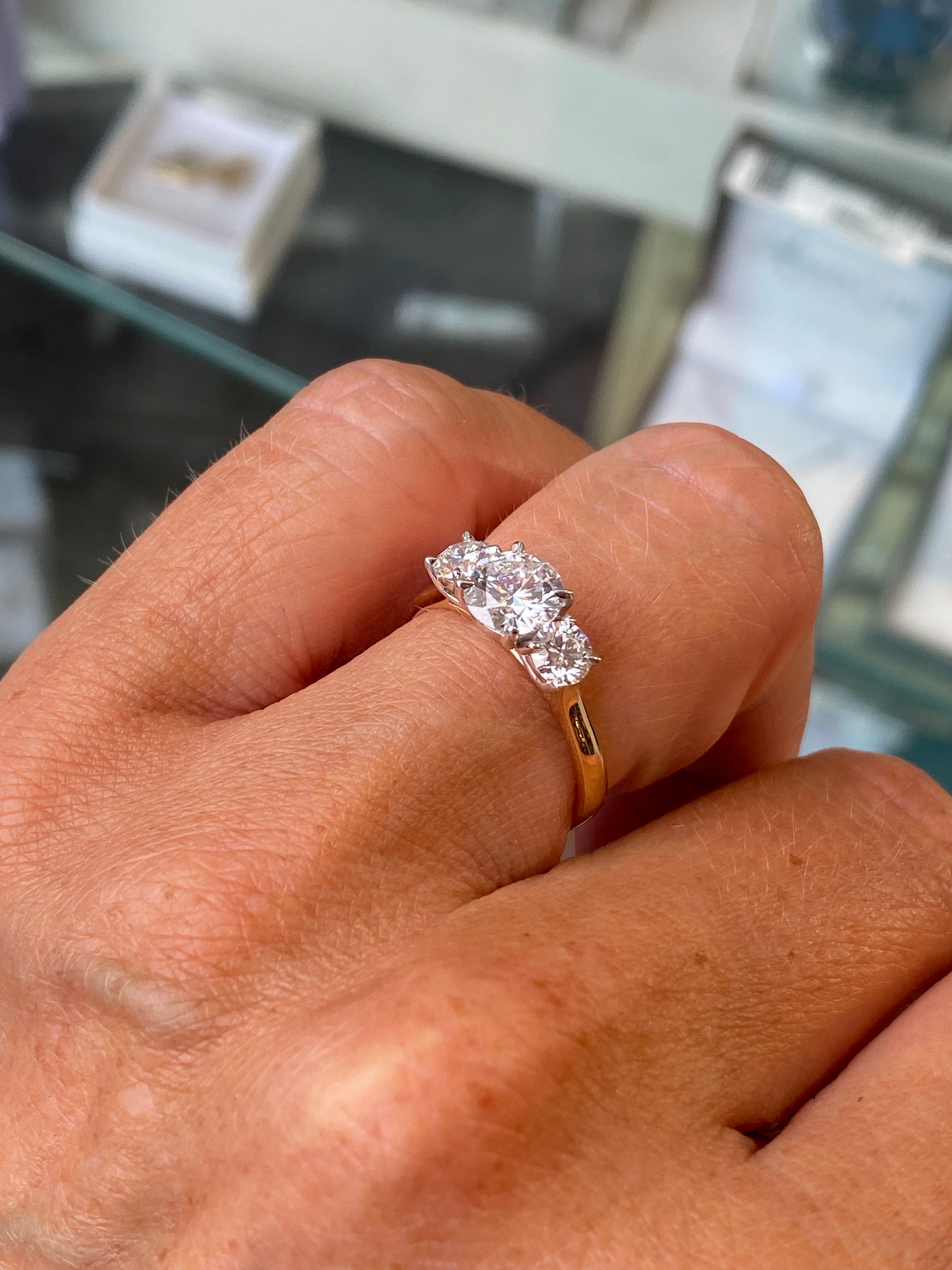 18ct Gold Trilogy Engagement Ring | Lab Certificated 1.56ct - John Ross Jewellers