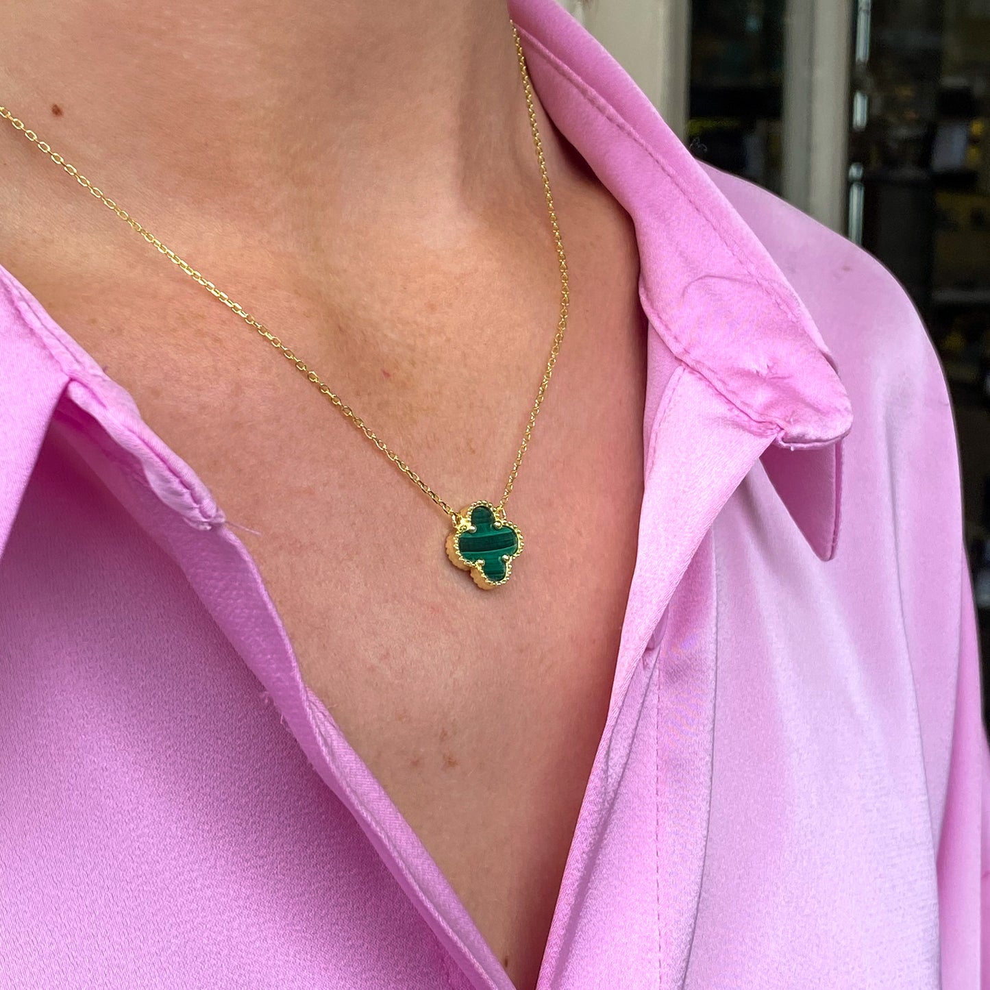 Sunshine Malachite Quatrefoil Necklace