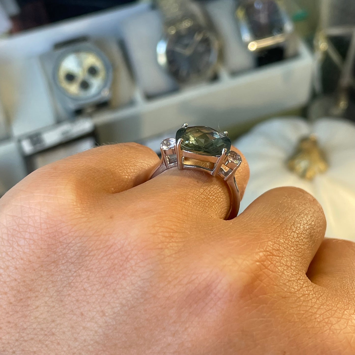 Silver Hydro Green Amethyst & Pink CZ Statement Ring - John Ross Jewellers