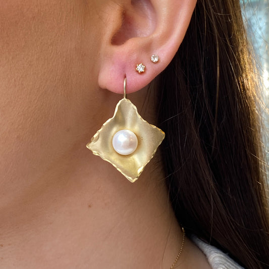 Baroque Pearl Rhombus Hook Drop Earrings - John Ross Jewellers
