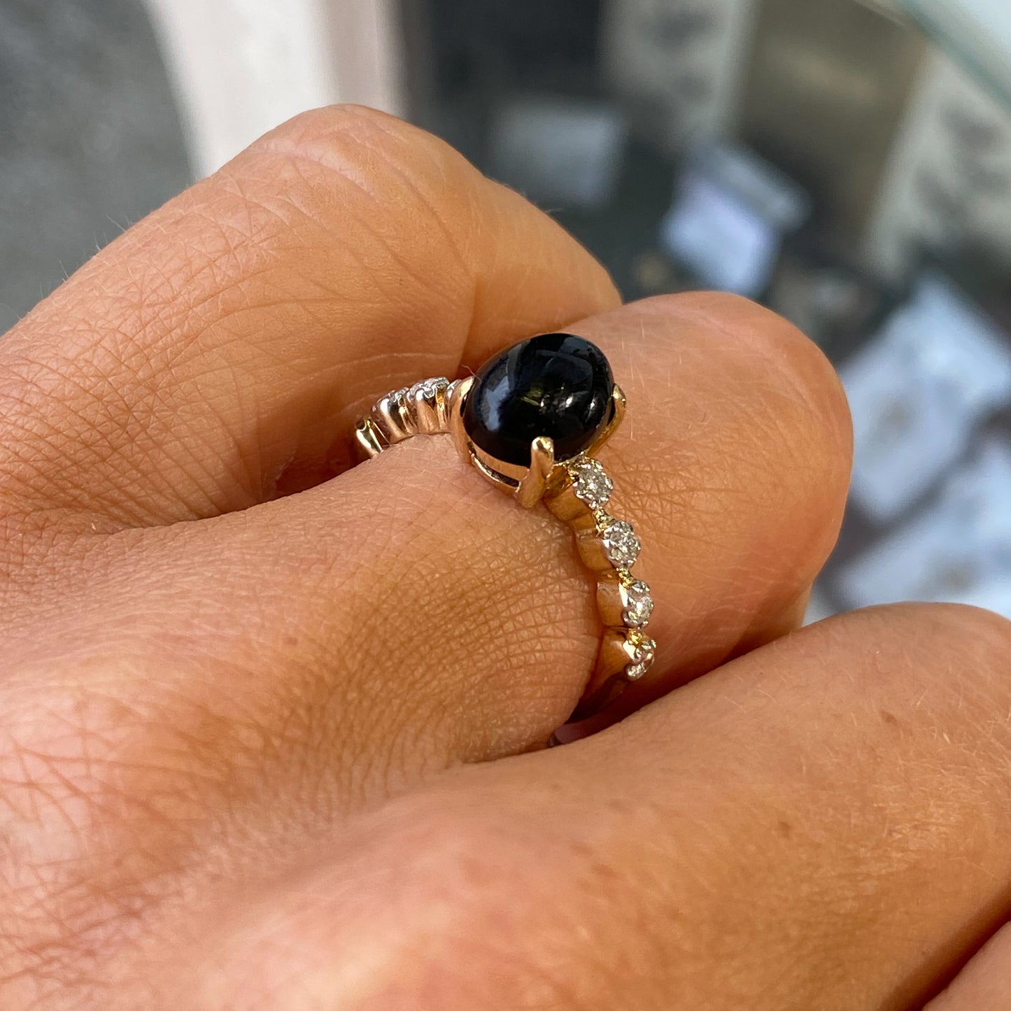 9ct Yellow Gold Onyx & Diamond Ring