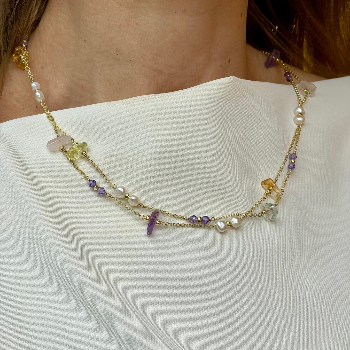 Baroque Double Necklace | Limnos | Pearl, Amethyst & Quartz - John Ross Jewellers