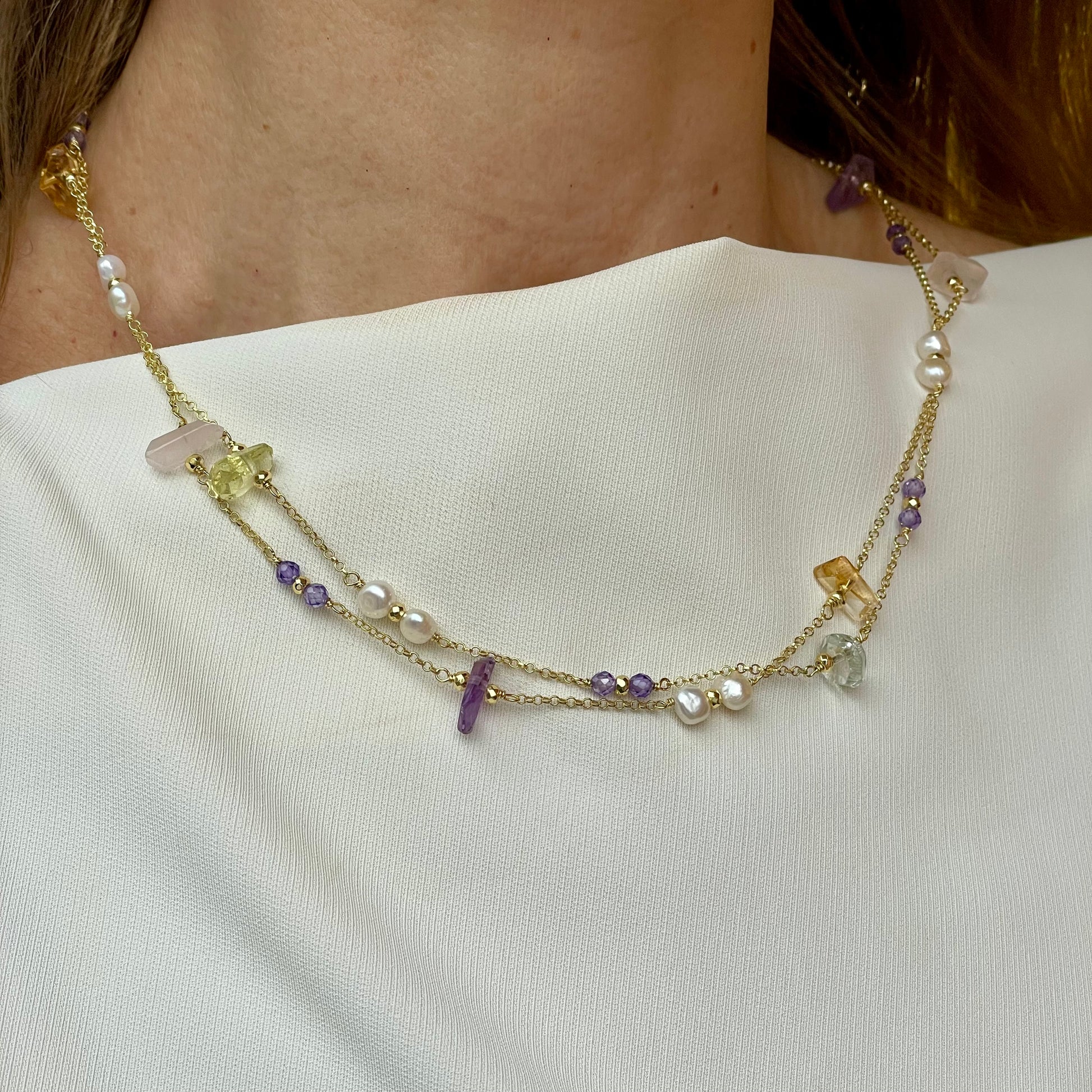 Baroque Double Necklace | Limnos | Pearl, Amethyst & Quartz - John Ross Jewellers