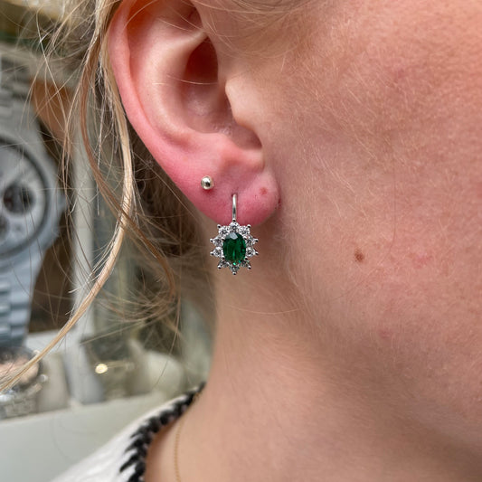 Silver Green CZ Diana Stud Earrings - John Ross Jewellers