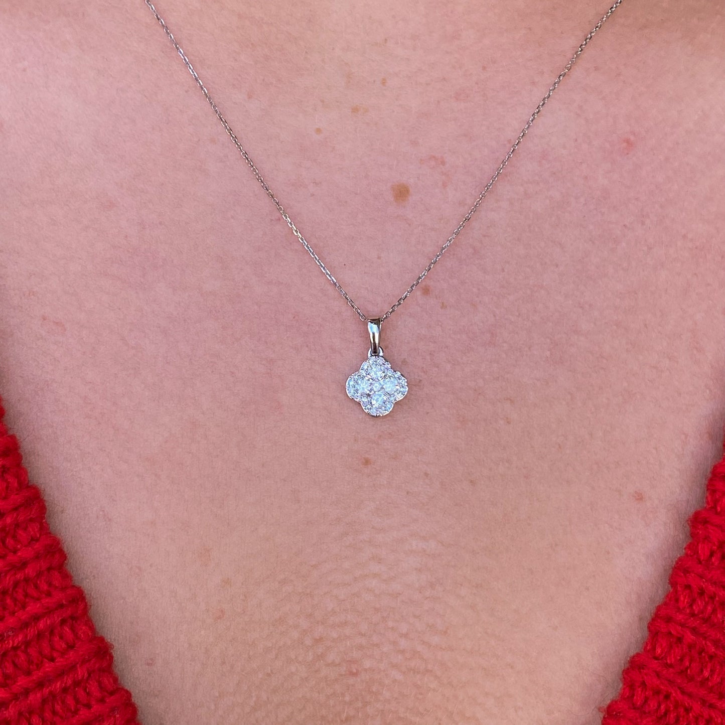 9ct White Gold Diamond Quatrefoil Necklace | 0.33ct - John Ross Jewellers