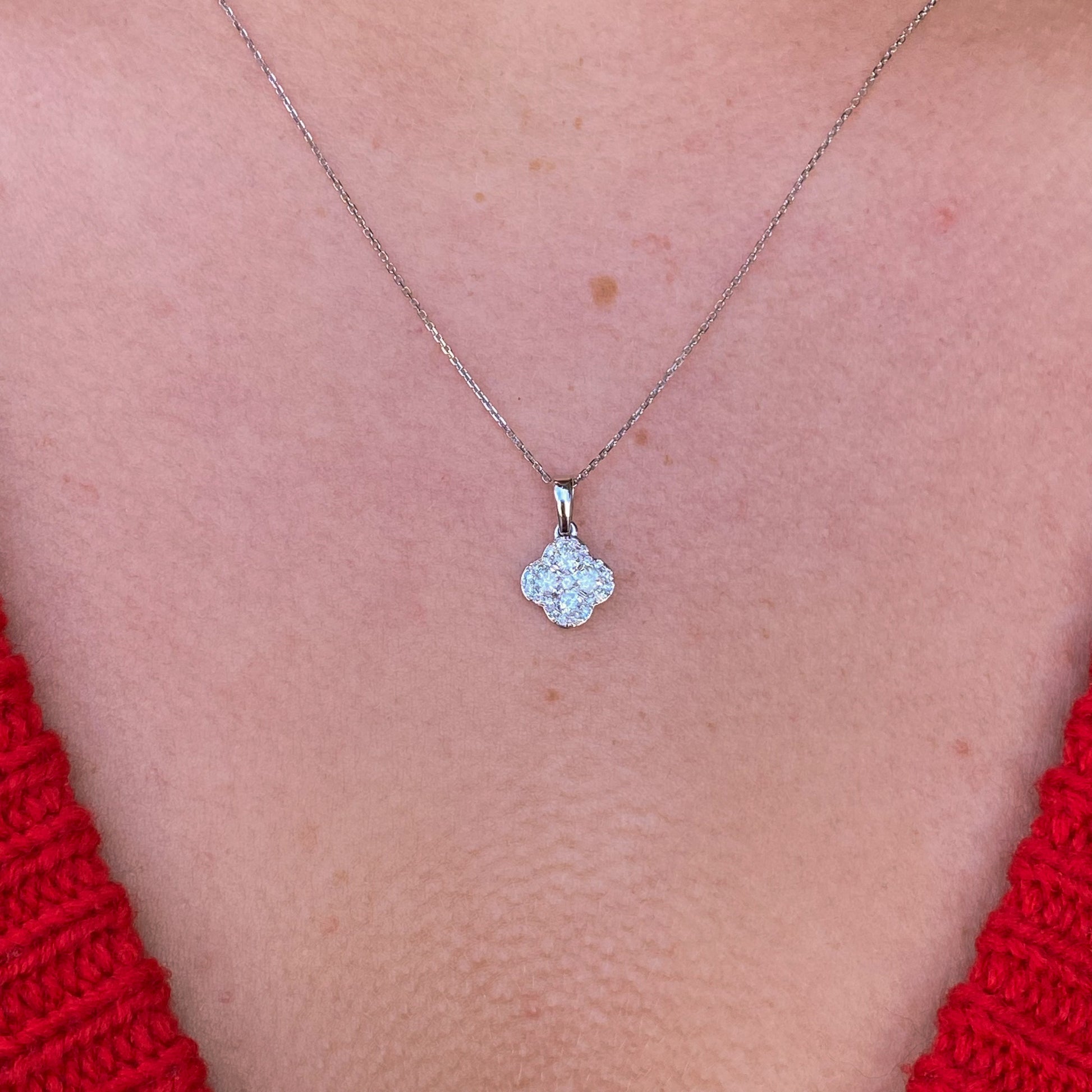 9ct White Gold Diamond Quatrefoil Necklace | 0.33ct - John Ross Jewellers