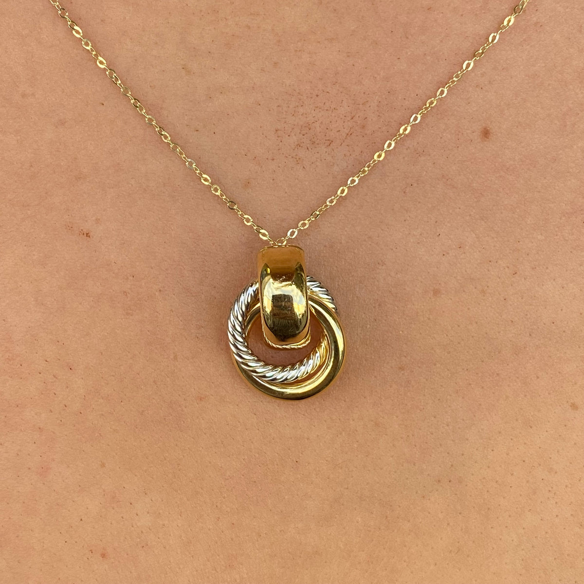 9ct Gold Chunky Pendant Necklace | Two Tone