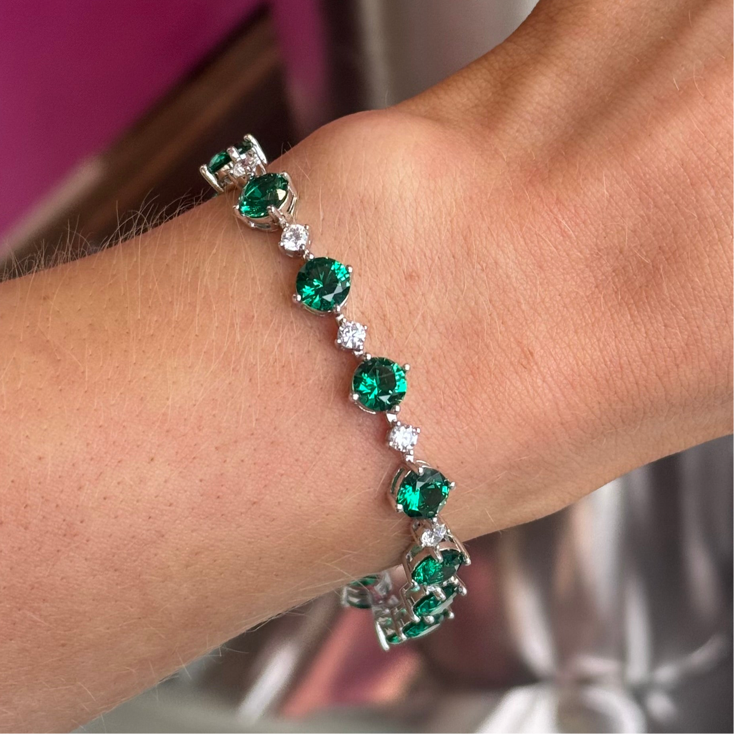 Silver CZ Tennis Bracelet | Emerald Green - John Ross Jewellers