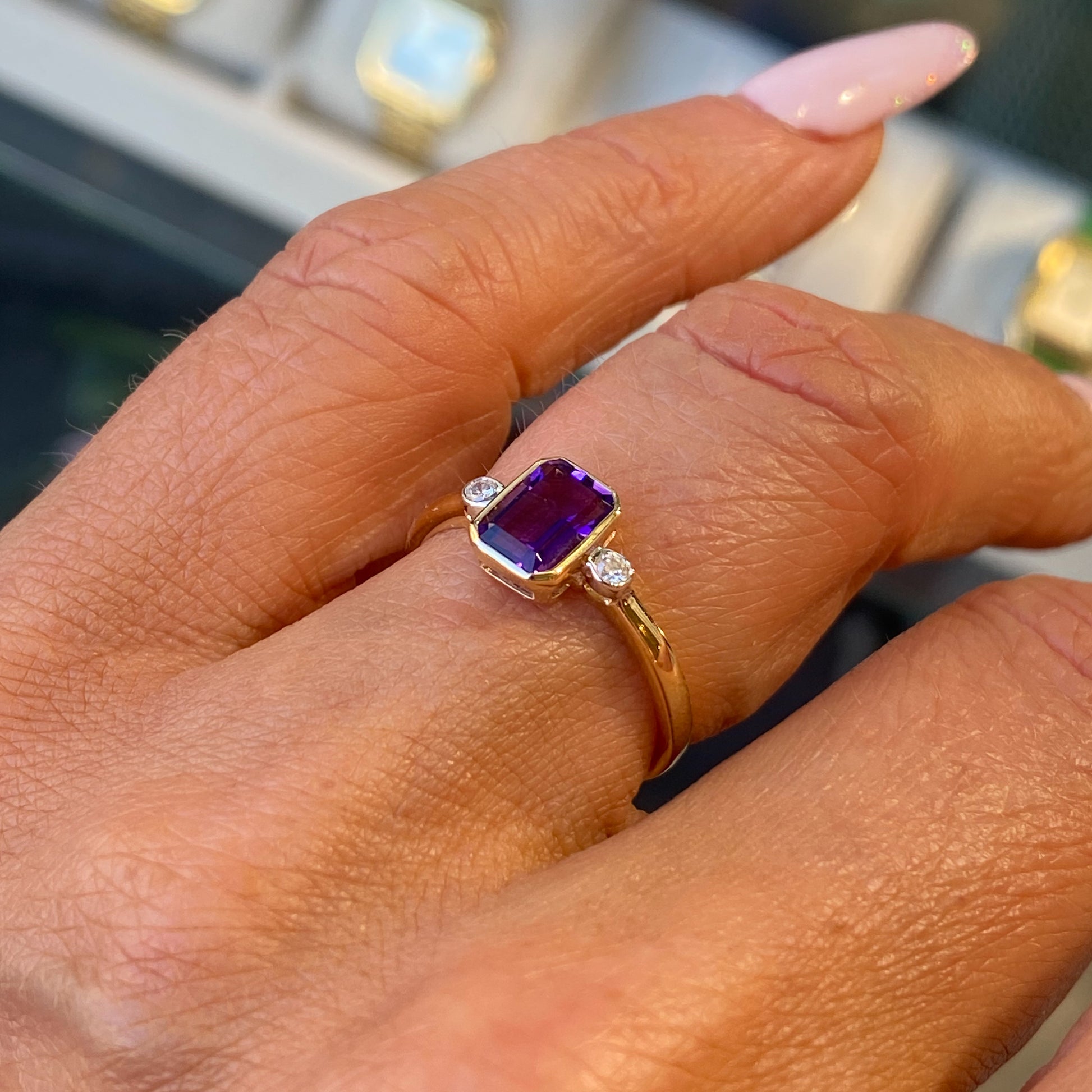 9ct Gold Amethyst & Diamond Ring - John Ross Jewellers