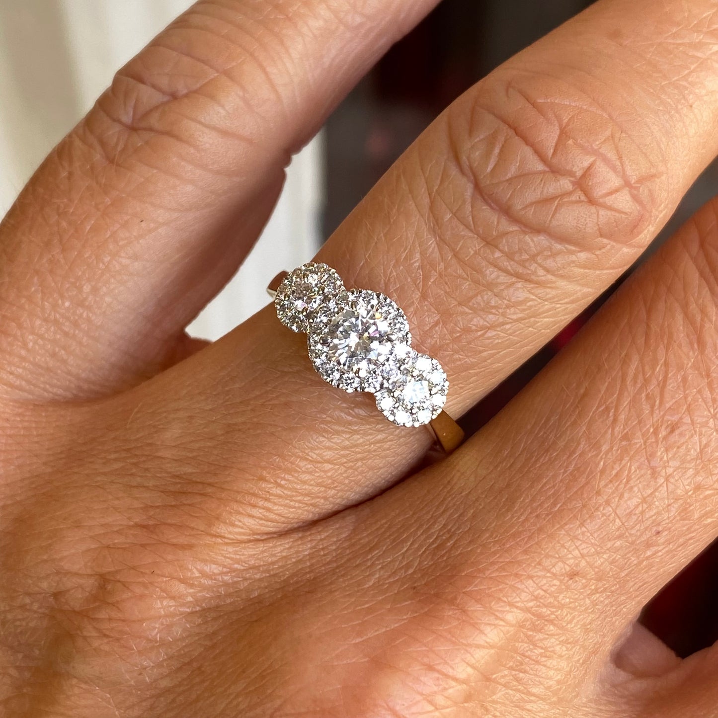 18ct Gold Diamond Trilogy Garland Engagement Ring - John Ross Jewellers