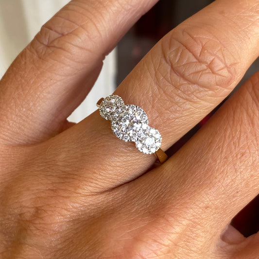 18ct Gold Diamond Trilogy Garland Engagement Ring - John Ross Jewellers