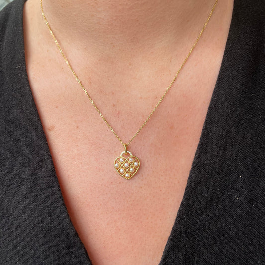Sunshine Pearl Lattice Heart Necklace - John Ross Jewellers