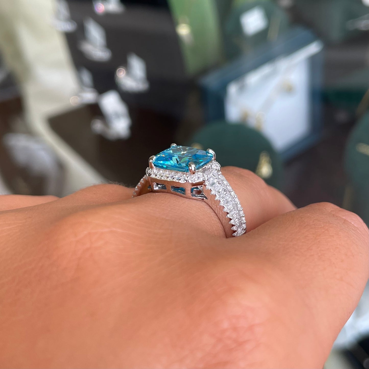 Sunshine Statement Halo Ring | Aqua Blue
