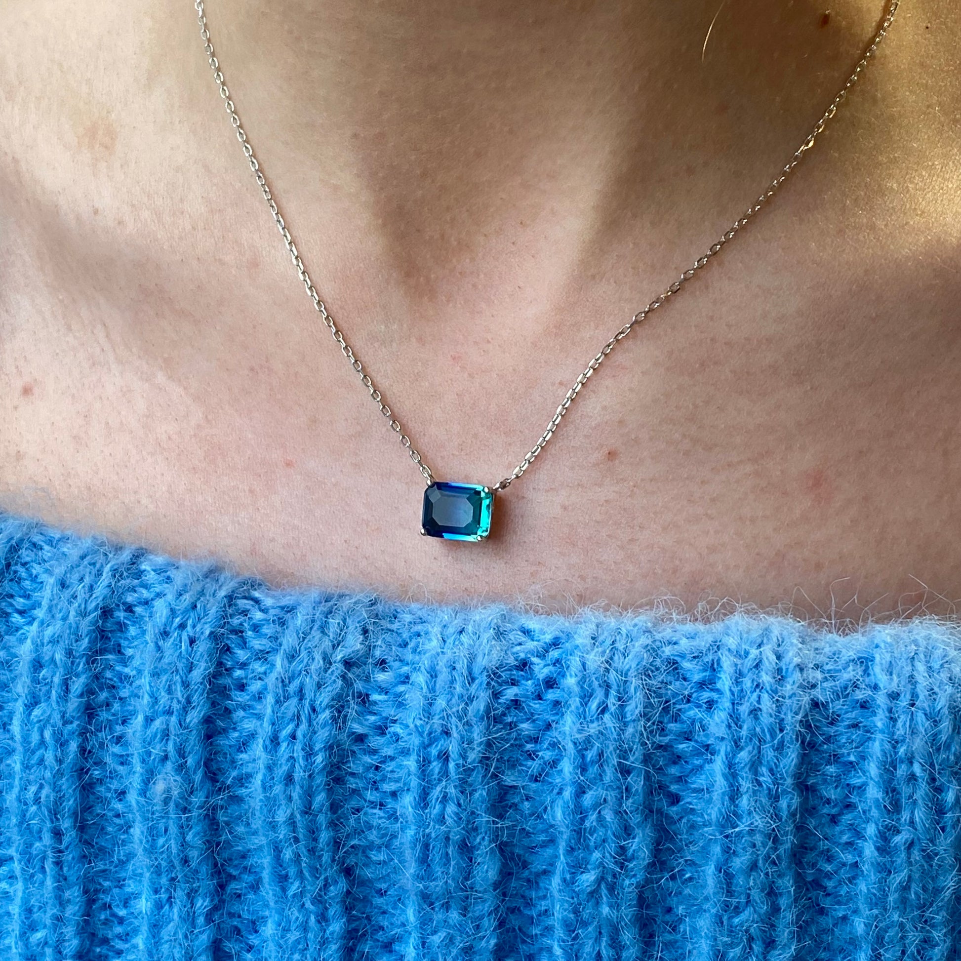 Silver Side To Side CZ Necklace | Peacock 40+5cm - John Ross Jewellers