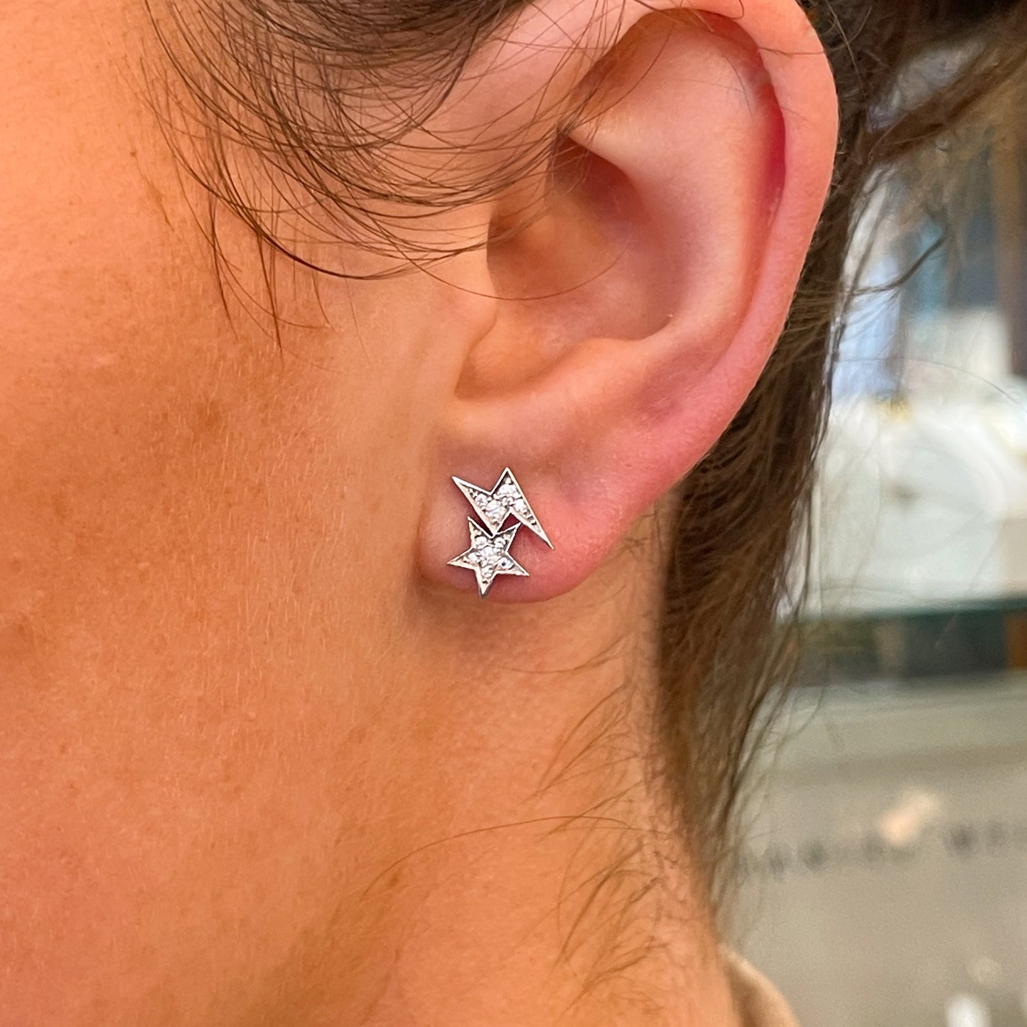 Silver CZ Lightning Star Stud Earrings - John Ross Jewellers