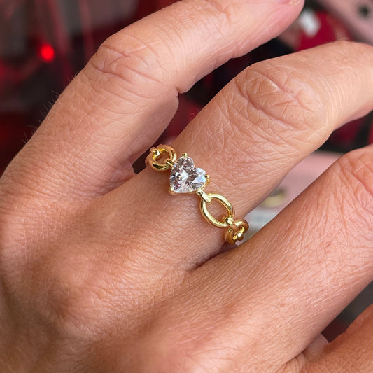 Sunshine Heart CZ Chain Ring - John Ross Jewellers