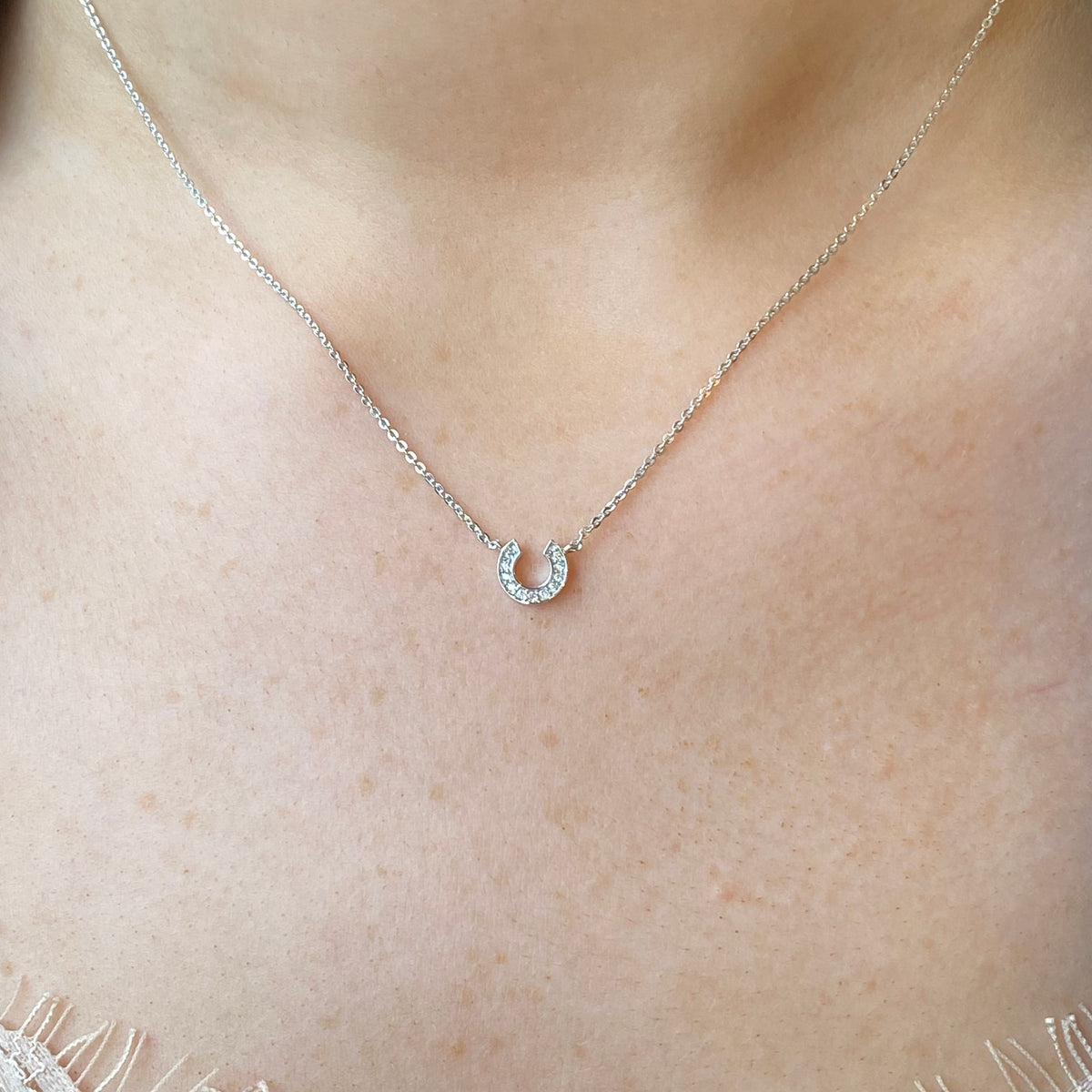 Silver CZ Horseshoe Necklace