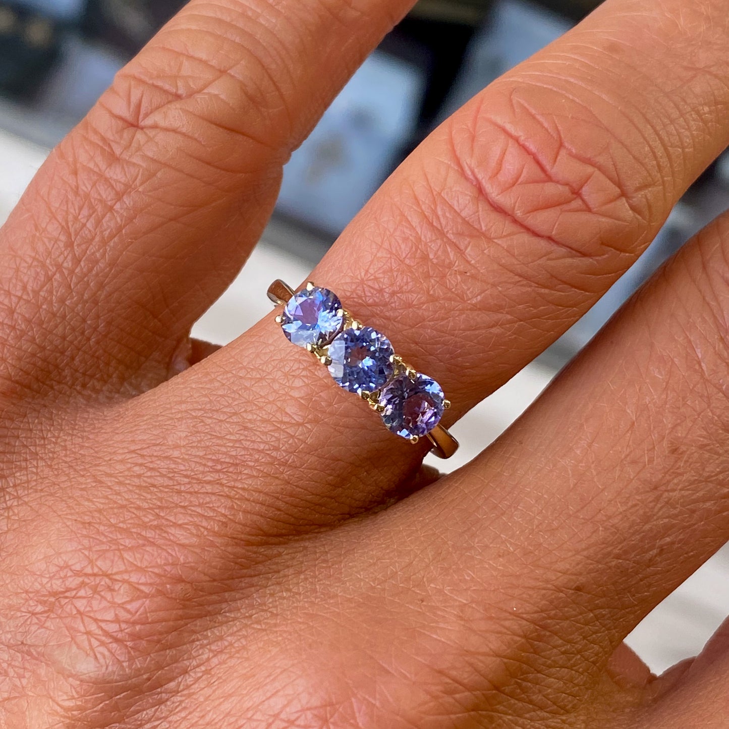 9ct Gold Trilogy Ring - Tanzanite