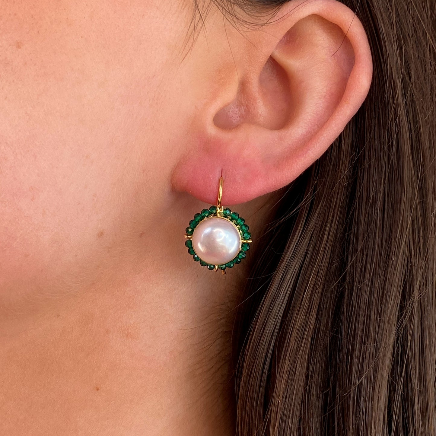 Baroque Pearl & Crystal Drop Earrings | Green