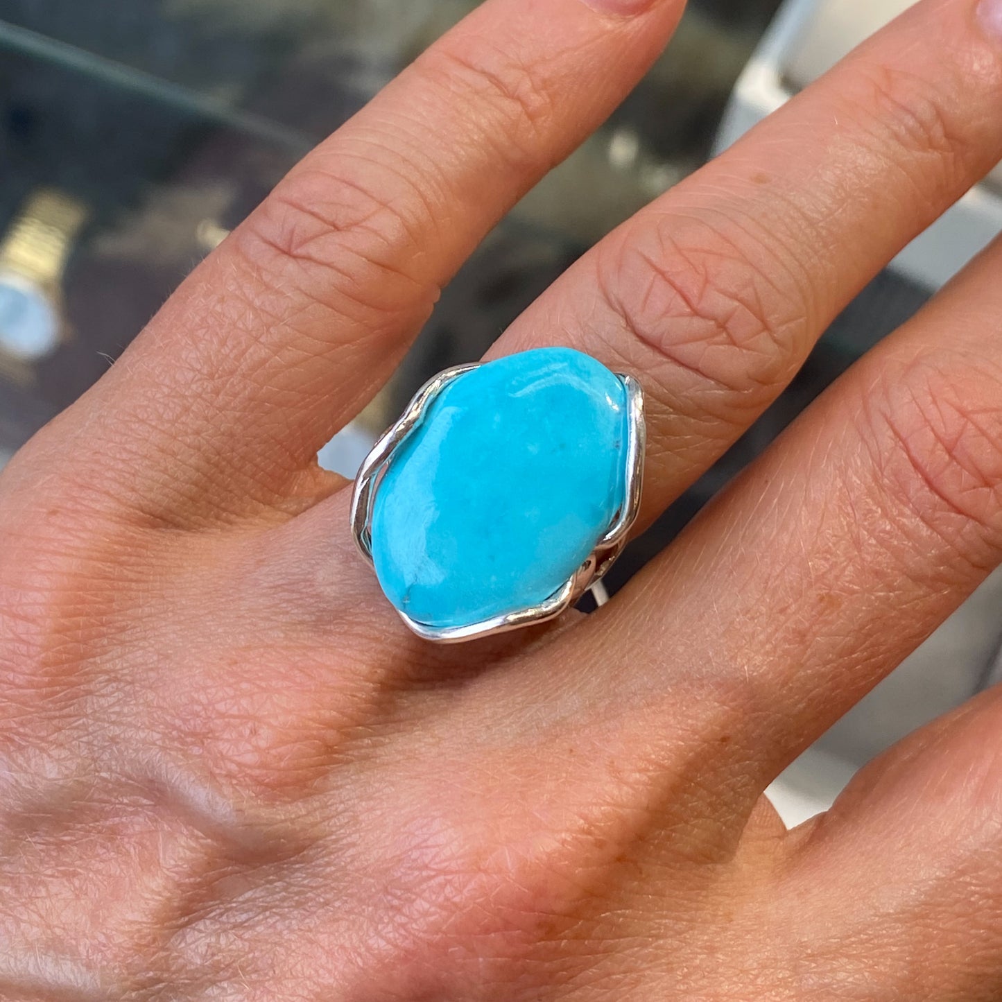 Silver Turquoise Ring | Oval - John Ross Jewellers