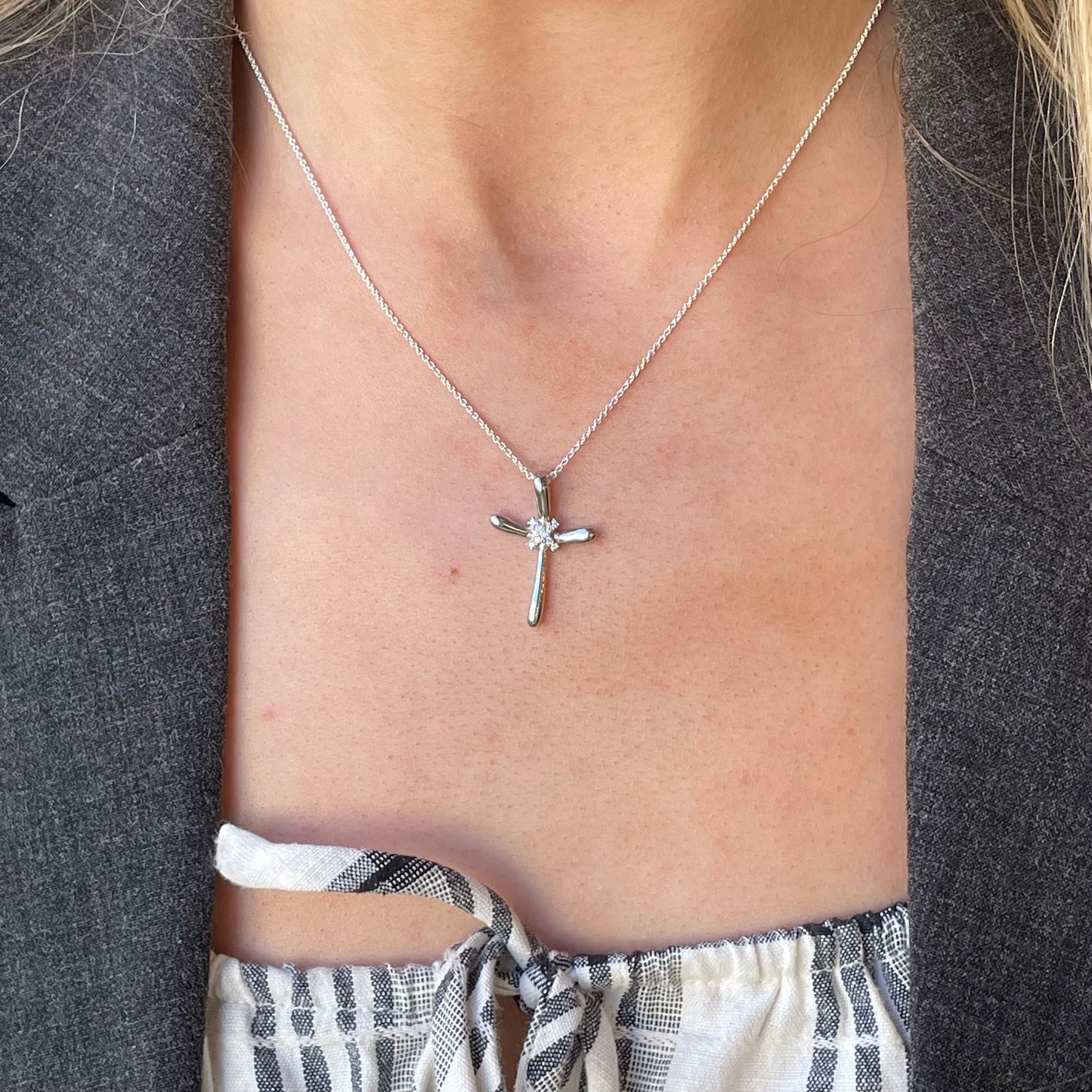 Silver CZ Cross Necklace | 18"