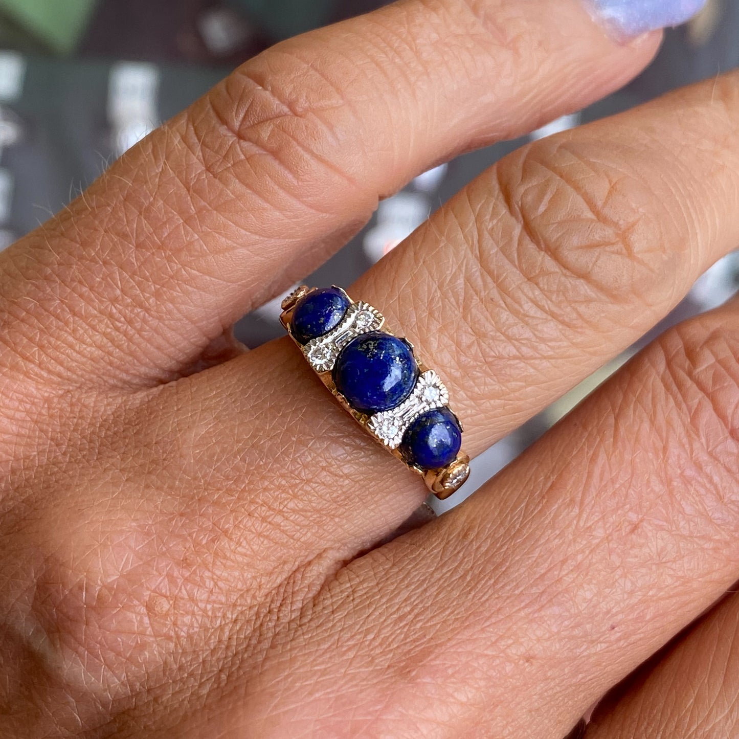 9ct Gold Lapis Lazuli & Diamond Ring