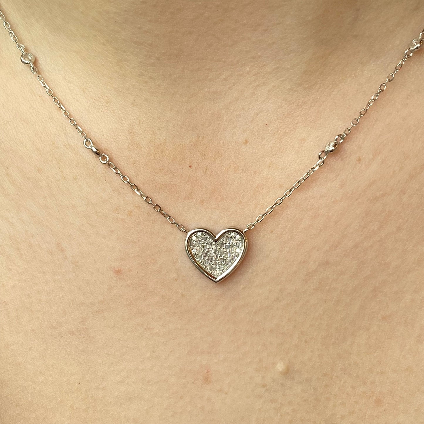 Silver CZ Set Heart Disc Necklace | 40+5cm - John Ross Jewellers