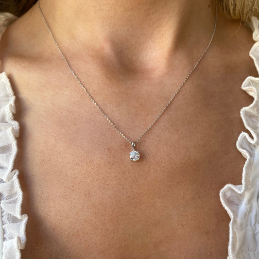 9ct White Gold Round CZ Pendant | 5mm