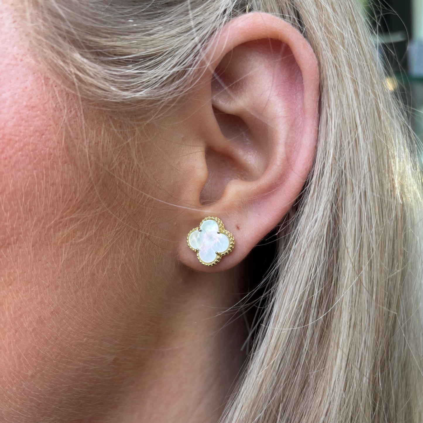 Sunshine Mother of Pearl Quatrefoil Stud Earrings