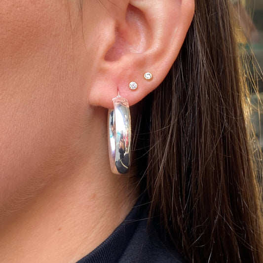 Silver Court Hoop Earrings | 30mm